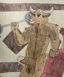 anthro billy_(piggy) bull cum dumbbell heterochromia male_only non-human non-human_only piggy_(game) rack_racoon roblox_game