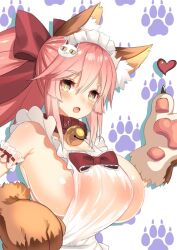 apron areola_slip big_breasts collar fate/grand_order fate_(series) fox_ears hair_ornament heart naked_apron pink_hair tamamo_(fate) tamamo_cat tamamo_nine unknown_artist