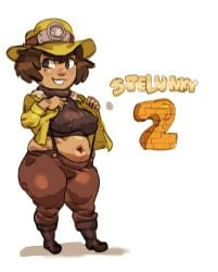 ana_spelunky brown_hair chubby chubby_female nipple_bulge plump shortstack spelunky spelunky_2 suspenders tod0231