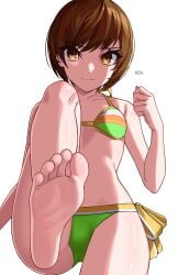 atlus breasts feet female female_only looking_at_viewer persona persona_4 satonaka_chie solo tagme white_background x_xith_x