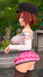 alternate_ass_size alternate_breast_size alternate_costume big_ass big_breasts hat kairi kingdom_hearts outside pinup red_hair skirt stockings tagme usbsantiago