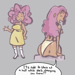 anus battle_for_dream_island black_female butt_crack color colored dialogue english english_text female female_only flower_(bfdi) humanized kinningpie no_sex object_shows pink_hair solo solo_female speech_bubble text viewer