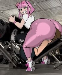 2boys ass ass_smothering atticus_(a_man3712) big_ass big_ass_(male) big_butt bubble_butt butt facesitting femboy gay gym huge_ass huge_butt leg_press_meme male/male male_only meme pink_hair sitting sitting_on_face tight_pussy water_enjoyer