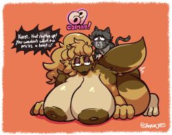 2023 all_fours anthro anthro_on_anthro anthro_penetrated anthro_penetrating anthro_penetrating_anthro areola big_areola big_breasts blush breasts brookie_(thepinkjay5) brown_body brown_fur brown_hair canid canine canis combo digital_media_(artwork) domestic_cat domestic_dog duo english_text felid feline felis female female_penetrated from_behind_position fur gameplay_mechanics grey_body grey_fur hair half-closed_eyes hi_res long_hair male male/female male_penetrating male_penetrating_female mammal narrowed_eyes obscured_genitals obscured_penetration penetration sex size_difference smaller_male text thepinkjay5