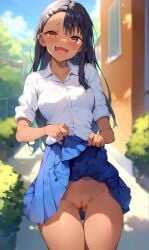 1girls ai_generated clothed clothing hayase_nagatoro huskai looking_at_viewer no_panties please_don't_bully_me,_nagatoro school_uniform skirt_up solo solo_female