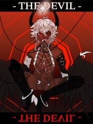 black_arms black_collar black_horns black_legs chains collar cum demon ghost_and_pals horns james_vela male male_only penis red_eyes tan_skin team_6x111 to_hell_and_back vane_lily white_hair