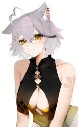 alternate_hair_color female momotexx_(vtuber) twitch virtual_youtuber vtuber vyugen white_background white_hair wolf_ears wolf_girl yellow_eyes