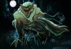 anthro bodily_fluids body_hair canid canine chest_tuft claws deliscalie drooling female forest forest_background full_moon genital_fluids happy_trail hi_res looking_at_viewer mammal moon mythological_canine mythological_creature mythology nature nature_background nude nude_anthro nude_female plant pubes saliva silver_(deadlock) solo tree tuft vaginal_fluids werecanid werecanine werecreature werewolf