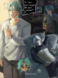 1boy dottore_(genshin_impact) genshin_impact incel jerking jerking_off light-skinned_male male male_only masturbation nerd pervert solo