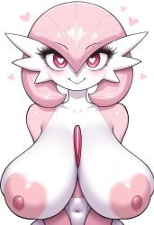 1female ai_generated blat_0 eyelashes female gardevoir heart heart-shaped_areola heart-shaped_pupils heart_eyes hearts_around_head huge_breasts lovavoir pink_eyes pink_hair pokémon_(species) pokemon pokemon_(species) sagging_breasts self_upload short_hair smile solo_female video_game_character