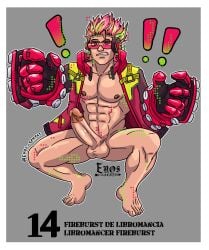 big_penis duel_monster eros_sempai_(artist) exclamation_point jacket libromancer male_only muscular red_hair solo yu-gi-oh!
