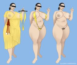 before_and_after bikini censor_bar curvy hairy_pussy ijooij00 nude one_piece_swimsuit pubic_hair see-through see-through_dress skimpy_bikini wide_hips