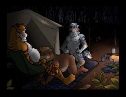 2024 all_fours anal anal_sex anthro anthro_on_anthro anthro_penetrated anthro_penetrating anthro_penetrating_anthro ass australian_shepherd bear belly blush bottomwear brown_body brown_fur burrbles campfire camping can canid canine canis closed_eyes clothing container countershade_butt countershade_face countershade_neck countershade_torso countershading domestic_dog erection eyewear felid fellatio fellatio_while_penetrated fur glasses grey_body grey_fur group herding_dog hi_res kiba_ru kneeling labradorszn male male/male male_anthro male_penetrated male_penetrating male_penetrating_male mammal night nipples nude nude_anthro nude_male october_tiger oral orange_body orange_fur outside_sex overweight overweight_anthro overweight_male pantherine pants pastoral_dog penetration penile penile_penetration penis_in_ass penis_in_mouth sex sheepdog sitting slightly_chubby slightly_chubby_anthro slightly_chubby_male smile striped_body striped_fur stripes tail tail_grab tan_body tan_fur teeth tent tiger trio wearing_glasses whisker_spots white_body white_fur