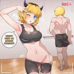 absurd_res absurdres after_sex after_vaginal ai_generated bike_shorts black_sports_bra blush color commentary creampied cum_in_pussy cum_overflow cumdrip darklust dialogue english english_commentary english_dialogue english_text female hi_res high_resolution highres human large_breasts memcho motion_blur motion_lines novelai oshi_no_ko pieyon self_upload semen semen_in_vagina shorts_pull speech_bubble speed_lines sports_bra sportswear sweat tagme text uncensored