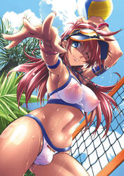 1futa abs ball bikini blush breasts bulge cameltail color day erect_nipples futa_only futanari intersex long_hair midriff nipples original outdoors pink_hair rakko red_hair see-through solo solo_futa sunglasses swimsuit visor visor_cap volleyball wet wink