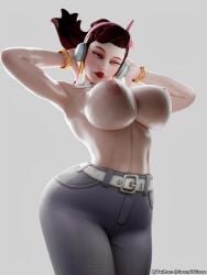 3d 3d_(artwork) big_ass big_breasts bimbo bimbo_lips blender blender_(software) blush d.va dark_hair female_focus female_only greengrass overwatch overwatch_2 red_lipstick seductive self_upload sexy sexy_pose standing tagme topless topless_female yellow_eyes