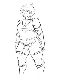 1girls abs franktonius line_art muscle muscle_girl muscles muscular solo sports_wear sportswear thick_thighs thigh_muscles