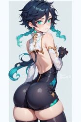 1boy ai_generated ass ass_focus femboy feminine_male genshin_impact light-skinned_male male male_only solo tight_clothing venti_(genshin_impact)