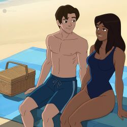 1girl1boy 1girls america_male avengers big_ass big_breasts bikini bra brown_hair dark-skinned_female dark_skin islam kamala_khan light-skinned_male light_skin male/female marvel_comics ms._marvel muscular_male new_york peter_parker romantic sexy_female sexy_pose spider-man_(series) ultimate_spider-man young_avengers