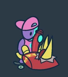 2026 animated avian beak candy_(gemsum) chip_bag chips_(gemsum) clothing duo food food_creature gemsum genitals handjob humanoid loop low_res male male/male multicolored_body penile penis red_penis seamless_loop sex shirt skateboard tank_top tongue tongue_out topwear two_tone_body vehicle