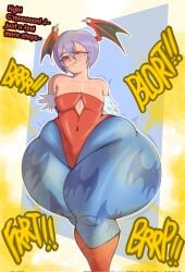 about_to_poop about_to_shit ass_bigger_than_head ass_visible_through_thighs big_ass desperation fart fart_fetish flat_chest flat_chested holding_ass lilith_aensland red_eyes scat_desperation wide_hips