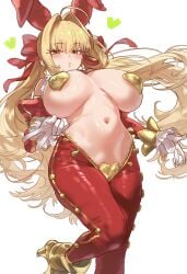 blush bunny_ears bunny_girl ebora fate/grand_order fate_(series) gold_pasties heart_pasties huge_breasts nero_claudius_(fate) pasties puckered_lips reverse_bunnysuit thick_thighs wide_hips