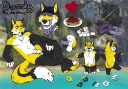 2024 animal_genitalia anthro balls black_body black_fur blue_eyes blue_penis bust_portrait canid canine chibi clothing collar countershade_balls countershade_face countershade_genitalia countershade_neck countershade_torso countershading denim denim_clothing denim_jacket denim_topwear dipstick_tail erection fishing_rod food footprint fox fully_sheathed fur furgonomic_hat furgonomic_headwear furgonomics genitals heart_symbol hi_res humanoid_genitalia humanoid_penis hybrid_genitalia hybrid_penis jacket kerchief labradorszn licking licking_lips looking_at_viewer lying mahjong male male_anthro mammal markings model_sheet nude nude_anthro nude_male on_side pasta pawprint penis portrait rear_view sheath sheathed_humanoid_penis smile smiling_at_viewer solo spaghetti standing tail tail_markings teeth tongue tongue_out topwear vein veiny_penis white_body white_fur yellow_body yellow_fur