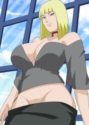 1girls big_breasts blonde_hair blue_eyes blunt_bangs bob_cut boruto:_naruto_next_generations breasts choker collar dress female highres hourglass_figure huge_breasts large_breasts light-skinned_female light_skin looking_at_viewer midriff milf naruto naruto_(series) naruto_shippuden naughty_face ninrubio no_panties pendant pinup revealing_clothes samui shirt short_hair skirt smile solo taking_clothes_off teasing teasing_viewer uncensored undressing undressing_self uzumaki_symbol voluptuous voluptuous_female wide_hips window