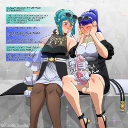 1futa 1girls atlus blush condom dialogue embarrassed female futa_on_female futanari handjob kurono_kiria nintendo noodlsdoodls oribe_tsubasa sunglasses sunglasses_on_head tears text tokyo_mirage_sessions_#fe