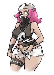 1futa franktonius futanari grunt_(pokemon) mask penis pink_eyes pink_hair pink_iris pink_irises pokemon pokemon_(series) pokemon_sm pokemon_sun_&_moon shorts solo team_skull team_skull_grunt team_skull_grunt_(female)