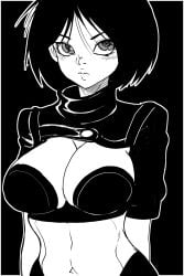 2020s 2026 2d 2d_(artwork) alita battle_angel_alita big_breasts black_hair black_hair_female breasts clothed clothed_female female female_focus female_only johnvmc2 large_boobs large_breasts light-skinned_female light_skin looking_at_viewer midriff solo solo_female solo_focus tummy