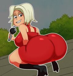 1girls ass ass_in_dress background_character big_ass blonde_hair bottom_heavy bubble_butt dress fat_ass female female_only heels huge_ass large_ass looking_at_viewer looking_back massive_ass microphone oddrich png regular_show shoes solo thick_ass thick_thighs wide_hips