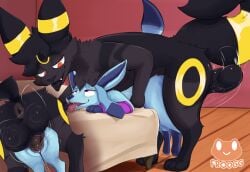 absurd_res animal_genitalia animal_penis anus balls black_body black_fur blue_body blue_fur bodily_fluids bouncing_balls canid canine canine_genitalia canine_penis dripping eeveelution fan_character female female_penetrated feral feral_on_feral froogg fur generation_2_pokemon generation_4_pokemon genital_fluids genitals glaceon hi_res knot knotted_penis larger_male leaking_precum looking_at_another male male/female mammal nintendo penetration penis pokemon pokemon_(species) precum precum_drip size_difference smaller_female umbreon