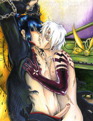 2boys allen_walker arms_above_head blush bondage chained chains d.gray-man erection gay jojo-kun kanda_yuu kissing long_hair male nipples open_clothes open_shirt penis piano scar scars shirtless tattoo timcanpy uncensored voyeurism white_hair yaoi