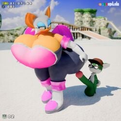 absurd_res anthro ass balls baseball_cap bat big_balls big_breasts big_butt big_penis breasts clothing duo eyewear female gaia gameplay_mechanics genitals hat headgear headwear heterochromia hi_res hud huge_balls huge_breasts huge_butt huge_cock hyper hyper_balls hyper_breasts hyper_butt hyper_genitalia hyper_penis larger_female looking_at_butt looking_back low_poly male mammal mouthless onyxsplash penis retro rouge_the_bat sega shadow size_difference small_but_hung smaller_male sonic_adventure sonic_the_hedgehog_(series) standing sunglasses thick_thighs vincent_(onyxsplash) wide_eyed