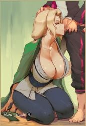 1boy 1girls ai_generated big_ass big_breasts blowjob boruto:_naruto_next_generations deepthroat granny hand_on_head kneeling milf nova__shade tsunade uzumaki_naruto