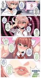1boy 1girls blush doki_doki_literature_club english_text erasethismail female femboy genderswap_(mtf) kissing light-skinned_female light-skinned_male light_skin male monika_(doki_doki_literature_club) rule_63 text transformation valentine's_day