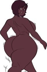 1horn anonymous_artist ass ass_jiggle ass_wobble back big_ass black_horn breasts butt_jiggle butt_wobble dark-skinned_female dark_skin dark_skinned_female from_behind fully_naked fully_nude horn jiggling_ass jiggling_butt kneepits large_ass large_butt naked nude oerba_yun_fang ogremom_(franktonius) one_fang one_fang_visible one_horn simple_background tusk walking white_background wobbling_ass