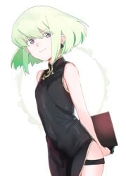 1boy androgynous bob_cut china_dress chinese_clothes crossdressing femboy femboy_only lio_fotia looking_at_viewer male petite petite_body petite_male promare short_hair skin_tight slim slim_male slim_waist solo thigh_strap tight_clothing twink