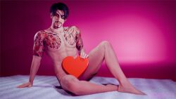 1boy 3d 3d_(artwork) 3d_artwork abs ass_tattoo back_tattoo beards butt_tattoo chest_tattoo chocolate_box convenient_censoring convenient_censorship eyepatch full_body fully_naked fully_naked_male fully_nude fully_nude_male heart_box looking_at_viewer majima_goro majimoth male male_only moustache naked naked_male necklace nude nude_male ryuu_ga_gotoku seated solo solo_male tattoo tattoos valentine's_day