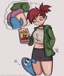 1boy 1boy1girl 1girls 2022 2d 2d_(artwork) artist_name artist_signature ass blank_background bloo choker ear_piercings face_on_ass foster's_home_for_imaginary_friends frankie_foster gray_background grey_background heart looking_down_at_another midriff midriff_baring_shirt no_sex panties piercings ponytail red-haired_female red_hair red_hair_female redhead_female short_skirt thought_bubble twitter_link twitter_url zero_dead_zone