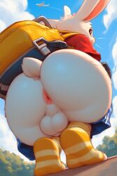 ai_generated anthro ass_focus big_ass big_butt boy bunny cub furry huge_ass huge_butt jaylus_ai_testing_(artist) lagomorph looking_at_viewer male presenting presenting_hindquarters rabbit solo squatting young