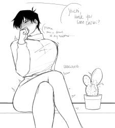 bitch_boy black black_hair blue_lock blush english_text isagi_yoichi lust male_only plant pretty_boy skinny sukebe
