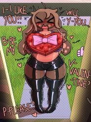 1girls 2026 blush breasts cinnamon_(oxyoxyoxyox) female_only latex nervous oxyoxyoxyox pov proposal thick_thighs valentine's_day