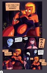 2d 2d_(artwork) 2d_artwork 3girls anthro belly black_clothing black_nails blue_eyes breasts brown_hair castle_background chain_leash chained_collar chained_up chained_wrists chains collar comic comic_page cuffs demonkitty demonkitty99 dialog dialogue dialogue_bubble dungeon dungeon_background female female_anthro female_focus female_human female_monster female_only fully_clothed fully_clothed_female fully_naked fully_naked_female fully_nude fully_nude_female giantess giantess_vore goddess gold_bracelet gold_jewelry halloween hips human human_female inside_mouth jackie_(demonkitty) leash leash_and_collar leashed_collar leashed_female long_nails lying lying_on_floor macro macro_female macrophilia mask masked masked_female mawshot metal_chain metal_collar metal_cuffs micro_female monster monster_girl mouth mouth_play mouth_shot naked naked_female nude nude_female oc open_mouth orange_body orange_breasts orange_hair orange_mouth orange_skin orange_tongue original_character pred predator/prey prey priest pumpkin_girl pumpkin_head saliva saliva_string salivating sharp_nails sharp_teeth size_difference size_fetish slave slave_collar slave_girl thick thighs tongue tongue_out vore vore_comic white_skin willing_female willing_pred willing_prey willing_vore wrist_cuffs yellow_eyes