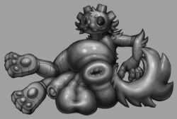 anthro anus ass backsack balls big_anus big_balls big_butt big_penis big_teeth bodily_fluids collar curious_boi domestic_cat english_text felid feline felis fluffy fluffy_tail foreskin genital_fluids genitals glans glistening glistening_body glistening_butt glistening_eyes glistening_genitalia glistening_penis glistening_skin godot_(game_engine) godot_(robot) humanoid humor hybrid looking_at_viewer looking_back lying machine male mammal on_side pawpads penis precum puffy_anus pun robot robot_anthro robot_humanoid robotic solo tail text thick_thighs wide_hips