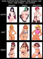 2d 9girls abs ai_assisted ai_generated athletic athletic_female belly big_areola big_breasts black_hair blonde_hair brown_hair caption chains choice choker choose_your_own_adventure clothing curly_hair curvy dyed_hair exposed_breasts female female_focus female_only fit gart garter_belt garter_straps glasses gloves gooning goth goth_girl lipstick long_hair milf mohawk naked nerd nerdy_female nipple_piercing nude nude_female original original_character original_characters petite piercing pussy red_hair seductive short_hair shorts shy simple_background skimpy skinny skinny_female small_breasts solo solo_focus stockings straight_hair thick thick_ass thick_thighs tight_clothing translucent transparent_clothing ultimate_waifu_project wavy_hair