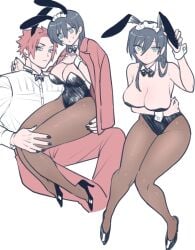 big_breasts blue_lock breasts bunny_ears curvy_female dominant_male green_hair incest itoshi_rin itoshi_sae male/female orange_hair playboy_bunny rule_63 siblings sister_and_brother sitting_on_person submissive_female wide_hips