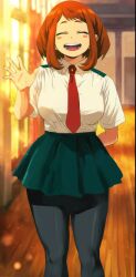 hallway my_hero_academia ochako_uraraka school_uniform solo student uraraka_ochako