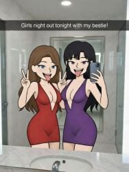 ai ai_art ai_generated best_friends besties cleavage friends girls_night red_dress share_my_story tight_clothes tight_dress